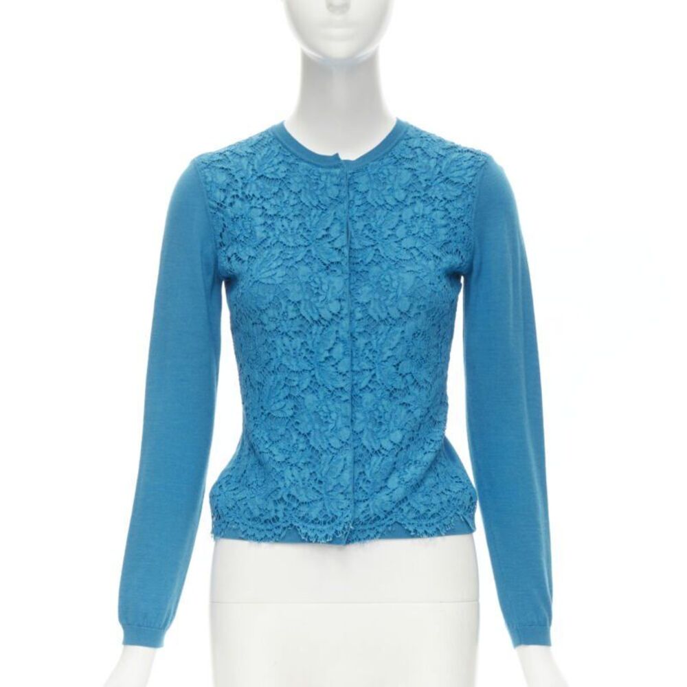 Valentino Floral Lace Front Cardigan Sweater